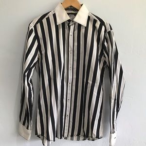 Bugatchi White and Black Stripped Long Sleeve Button Up Dress Shirt